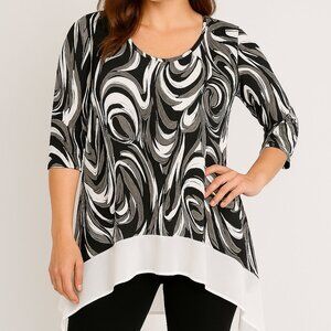Swish Abstract Pattern Chiffon Tunic Blouse Size Large